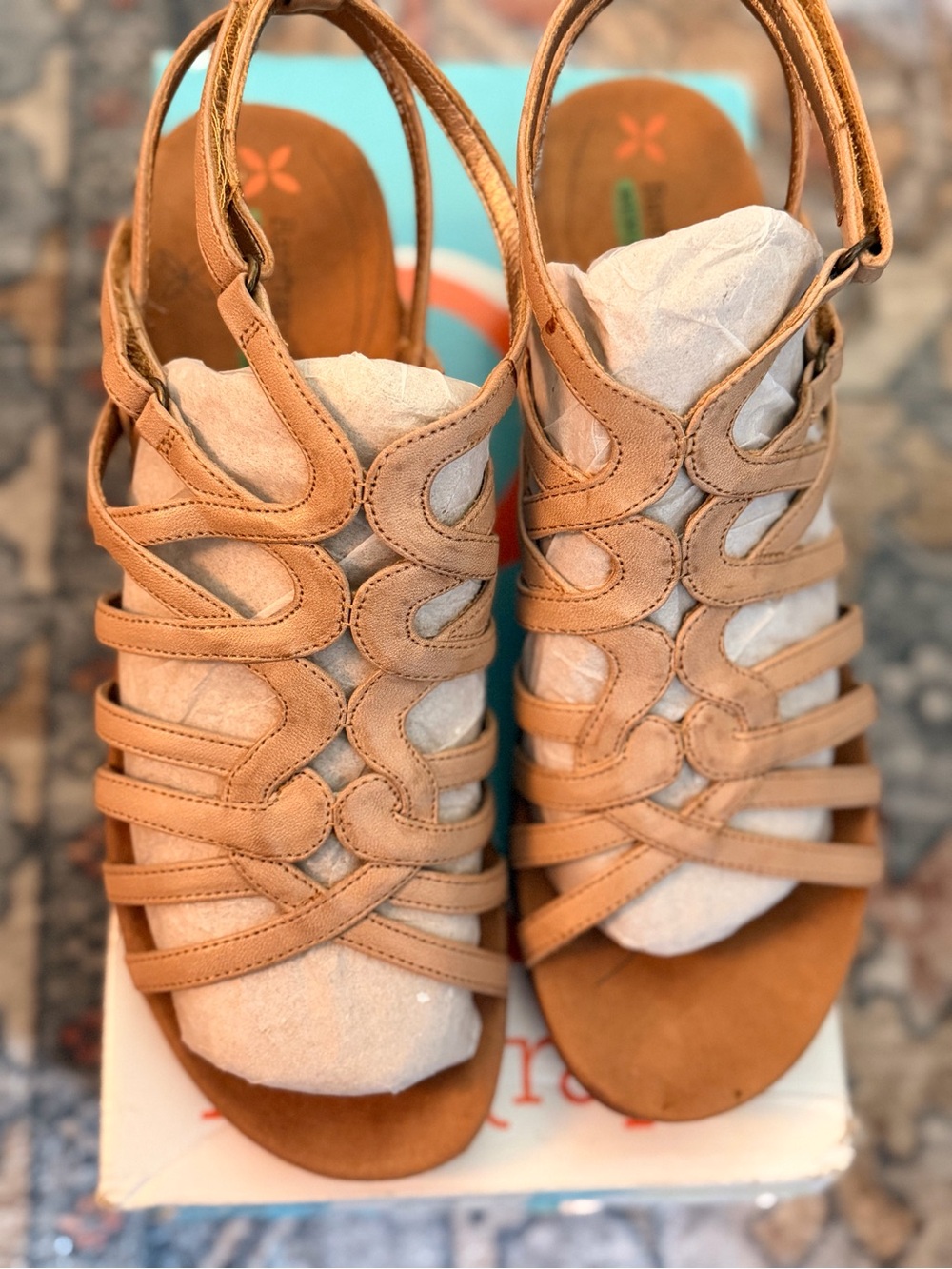 BareTraps Tan Strappy Cutout Wedge Sandals